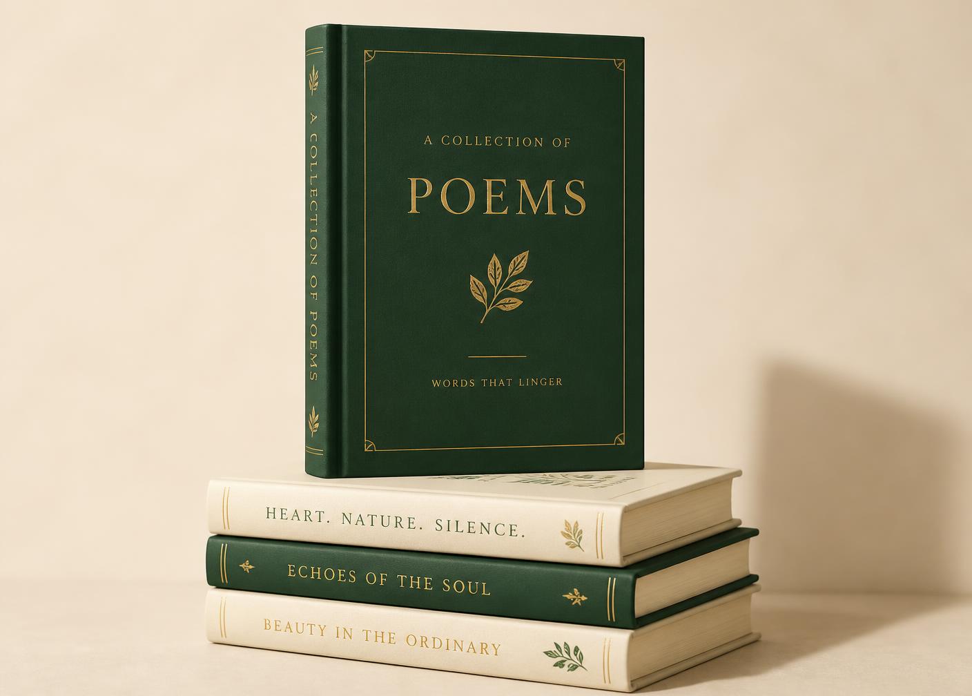 Placeholder artwork: a stack of green and cream poetry books with gold lettering